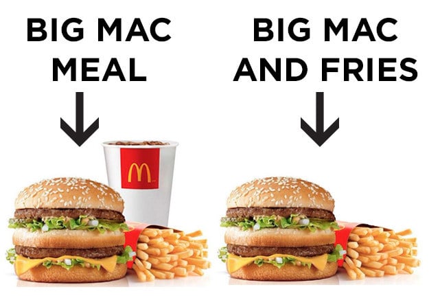diferencia entra un Big Mac y una comida Big Mac 