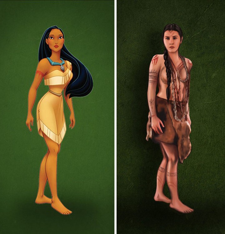 Ilustración de como debería vestir pocahontas según su epoca