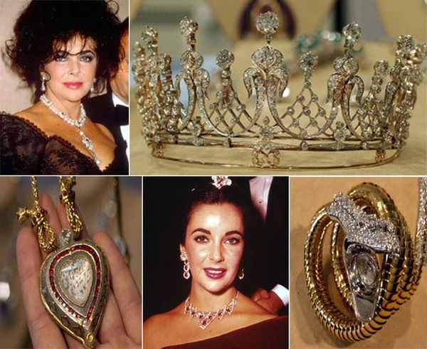 ELizabeth Taylor con algunas de sus joyas más preciadas