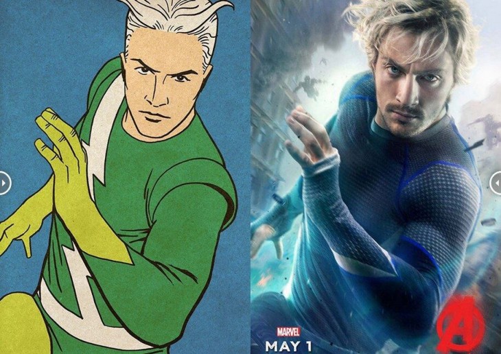 Quicksilver comparación con sus primeras apariciones en los cómics y su poster con la nueva película