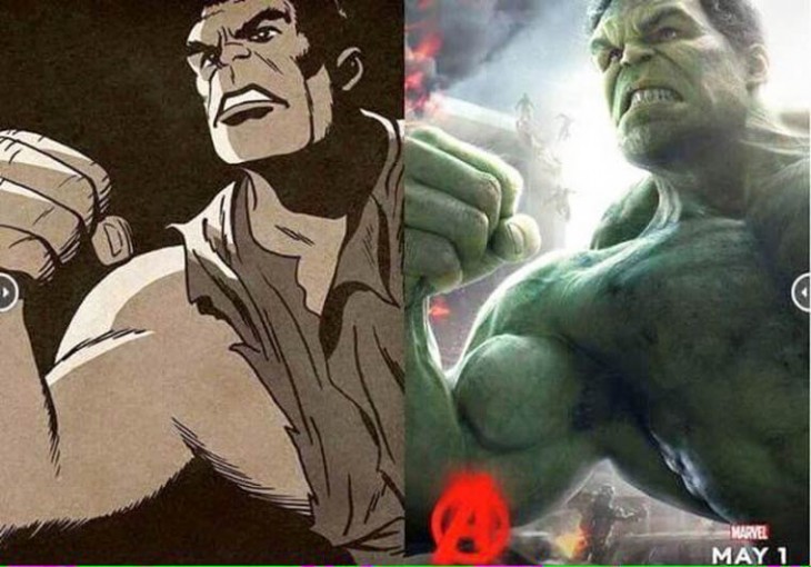 Antes y después del personaje de Hulk 
