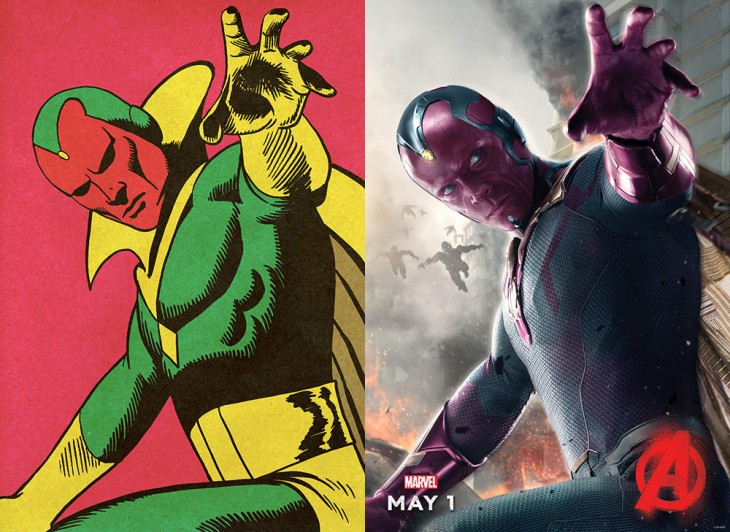 Antes y después del personaje visión en la película de Los avengers 