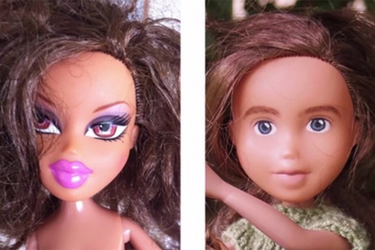 BRATZ CON Y SIN MAQUILLAJE LA DEL CABELLO ROSADO