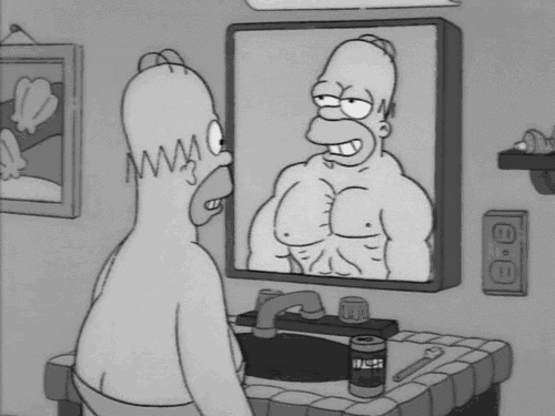 gif de Homero Simpson viéndose en el espejo 