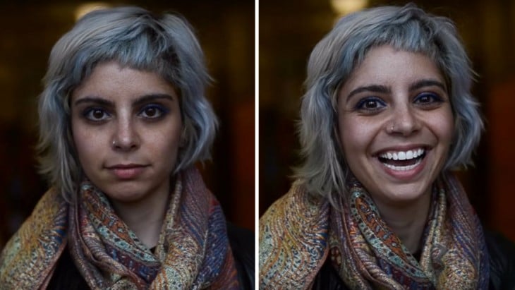 fotografía dividida en dos de la reacción de una chica después de escuchar que es hermosa 
