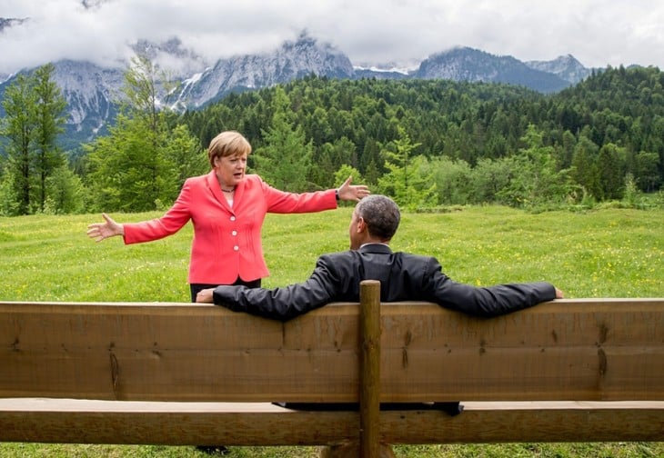 Angela Merkel y Barack Obama Platicando