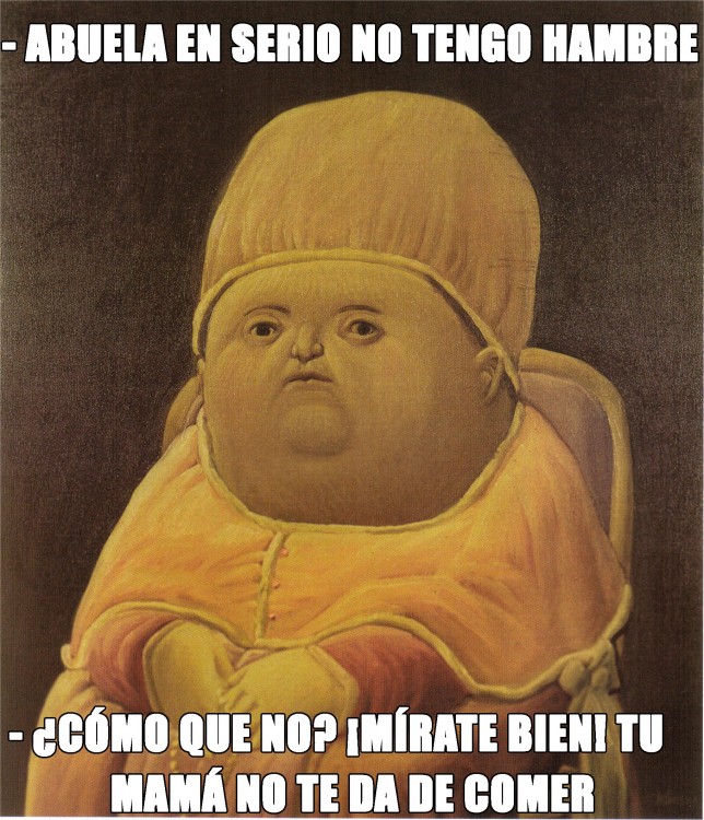 Meme renacentista de un niño que no quiere comer a su abuelita 