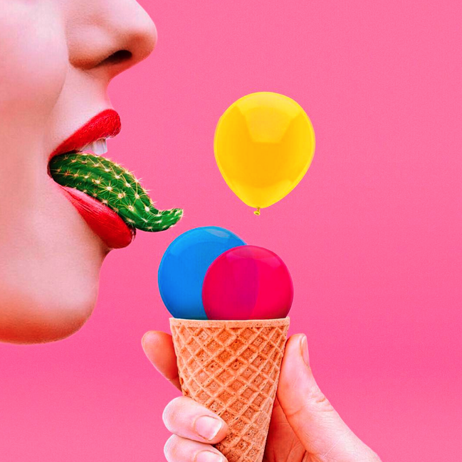 comiendo helado con un cardo como lengua