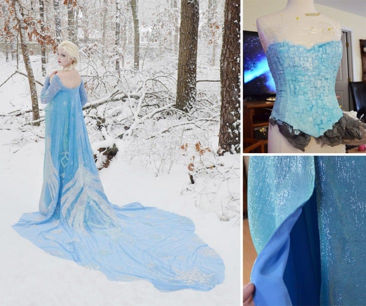 Chica vestida de la princesa Elsa de la película "Frozen" 