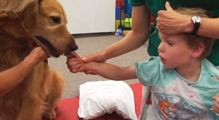 CALEB ALIMENTANDO A CORONEL, EL PERRO QUE LE SALVO LA VIDA