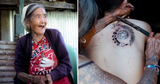 Mujer que sigue la tradición del tatuaje