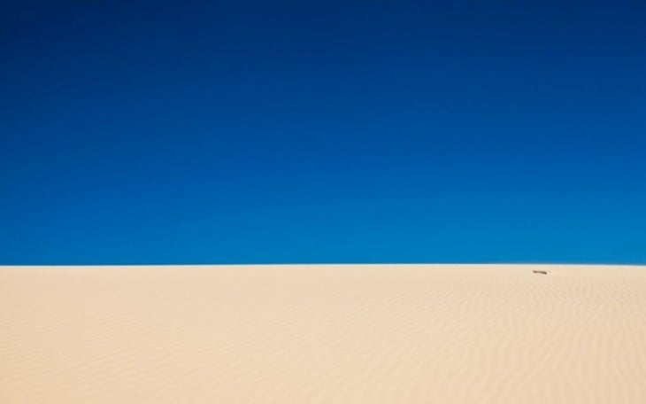 Fotografía de un desierto bajo un cielo completamente azul 