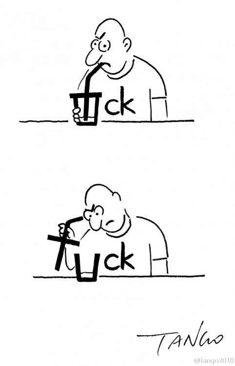 ilustración de un hombre molesto que forma la palabra "Fuck" 