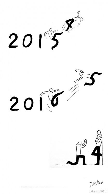 ilustración que muestra a una persona cambiando de año 2015 a 2016 