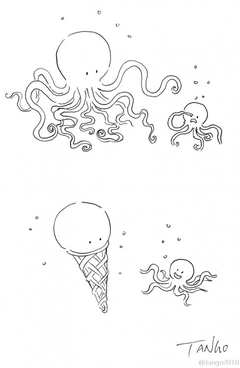 Ilustración de un pulpo convertido en un cono de nieve 