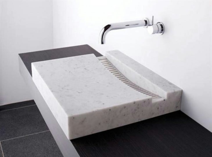 lavabo de baño en piedra mármol color blanco 