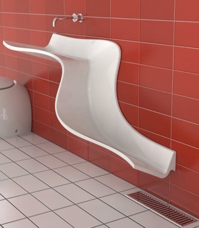 lavabo de baño blanco en forma de tobogán 