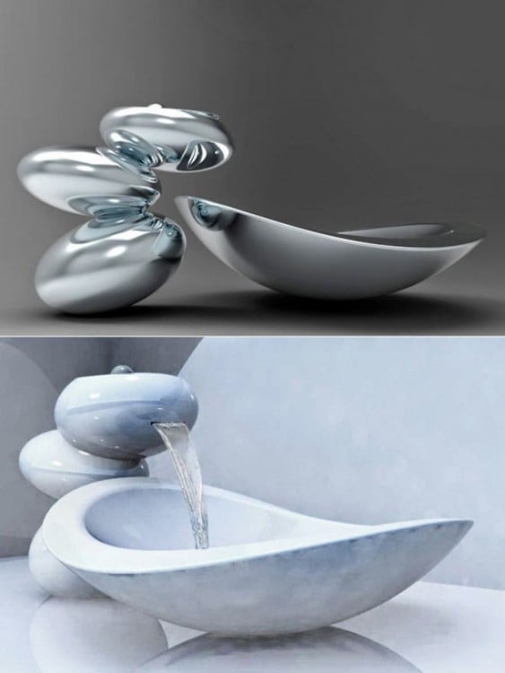 llave y lavabo de baño en forma de piedra zen 
