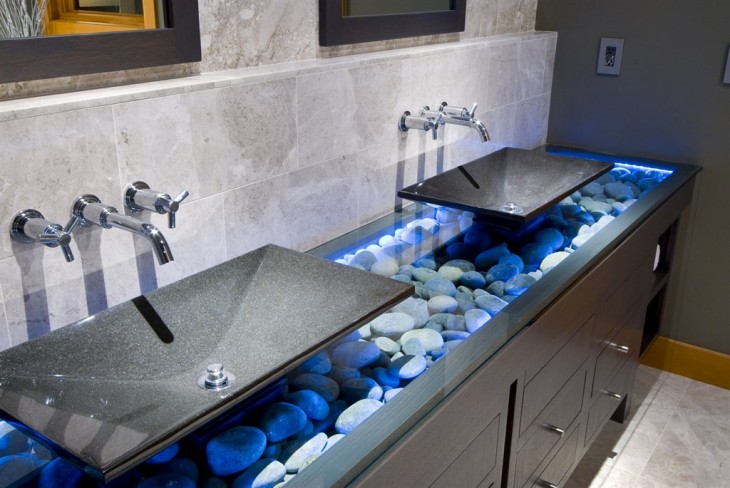 lavabos de baño modernos con base de mármol en color gris 