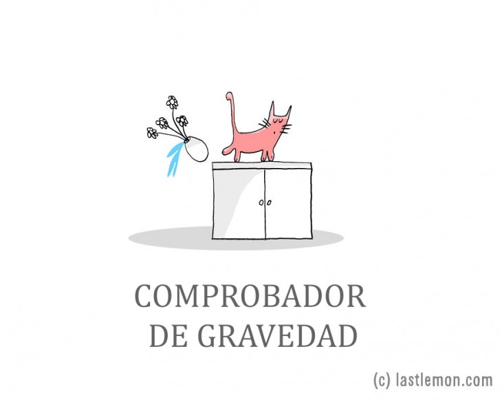 ilustración que muestra un gato tirando un florero de encima de un mueble 