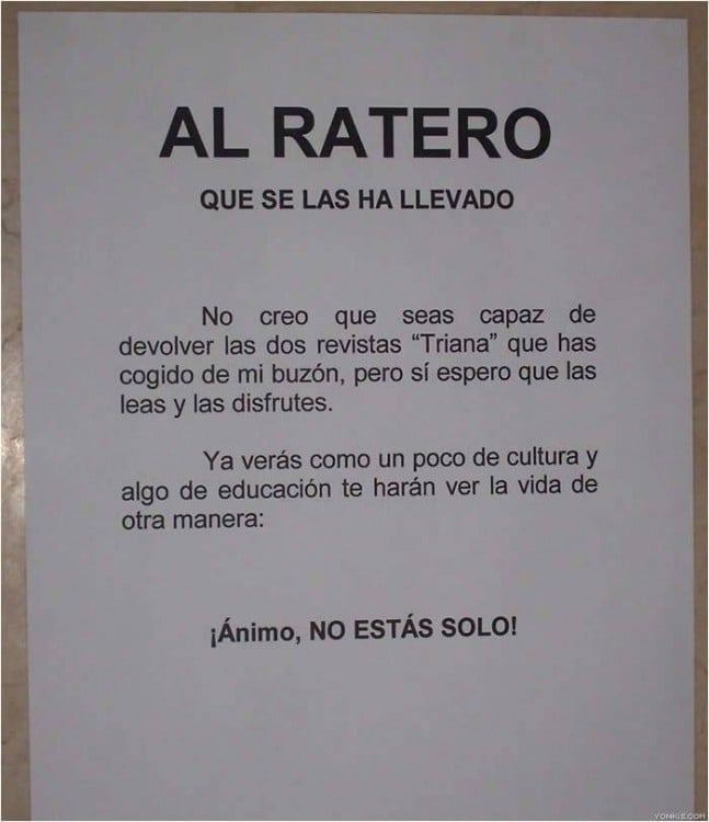 MENSAJE PARA EL RATERO DEL EDIFICIO