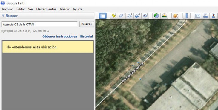 Agencia C3 de la OTAN aparece como no encontrada en el Google Earth