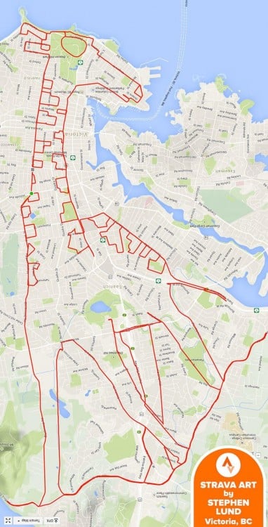 dibujo de una jirafa formado del recorrido GPS de un ciclista en Canadá 