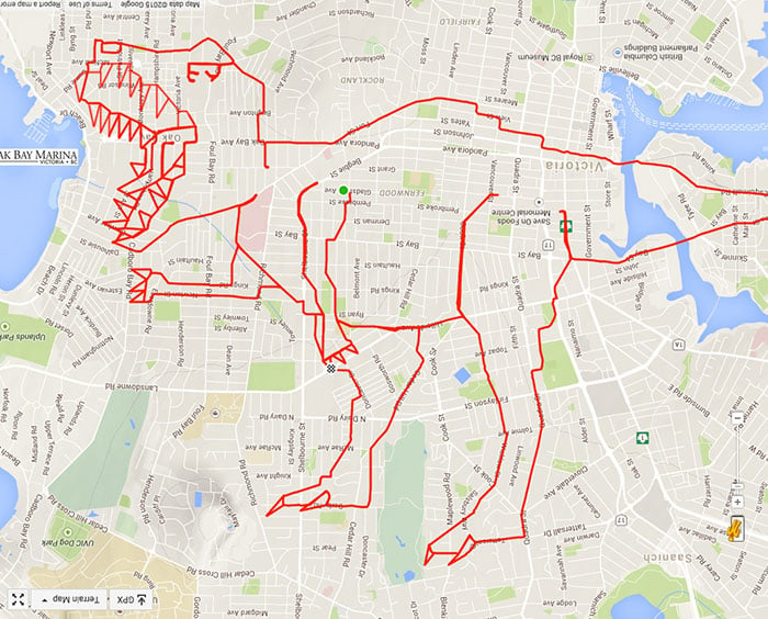 T-Rex formado con un recorrido en GPS por un ciclista 