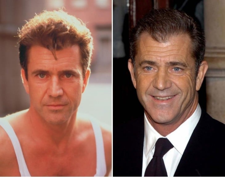 fotografía del antes y después de Mel Gibson