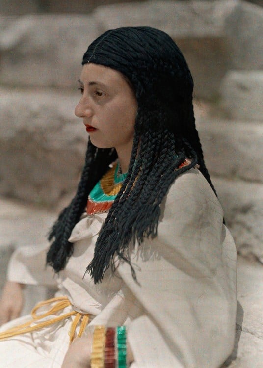 Portrait of a daughter of Danaus acting in “The Suppliant Maidens” on Mount Parnassus in Greece, December 1930.