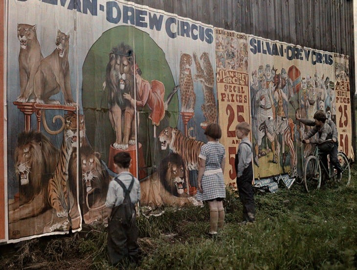 Children read a Sylvan Drew Circus billboard, 1931. PHOTOGRAPH BY JACOB J. GAYER, NATIONAL GEOGRAPHIC CREATIVE