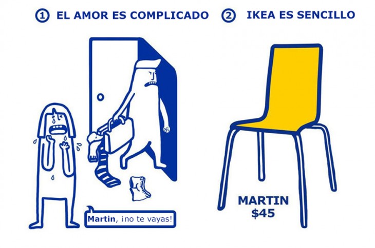 divertida ilustración de IKEA que muestra la solución de los problemas de las parejas amorosas 