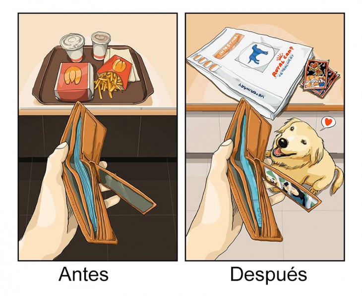 ilustración que muestra tus gastos antes y después de tener un perro 