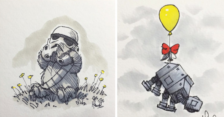 Personajes de Star Wars combinados con los personajes de Winnie Pooh 