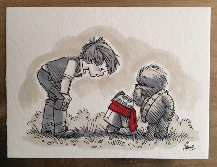 Ilustrador combina los personajes de Winnie Pooh y Star Wars 