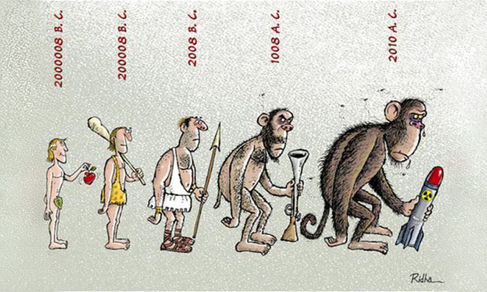 ilustración que muestra la evolución del hombre a lo largo de los años 