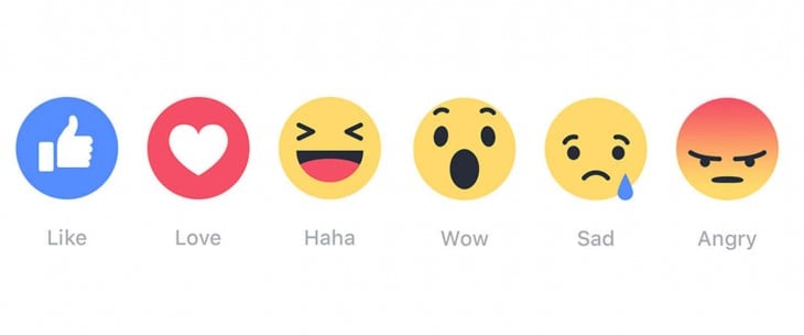 Emojis de las cinco nuevas reacciones de Facebook 