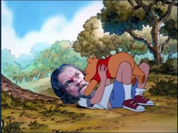 Meme de la escena de Winnie Pooh con la cara de Leonardo DiCaprio 