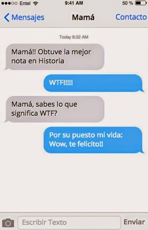 mamá que no sabe como emplear las letras de la modernidad