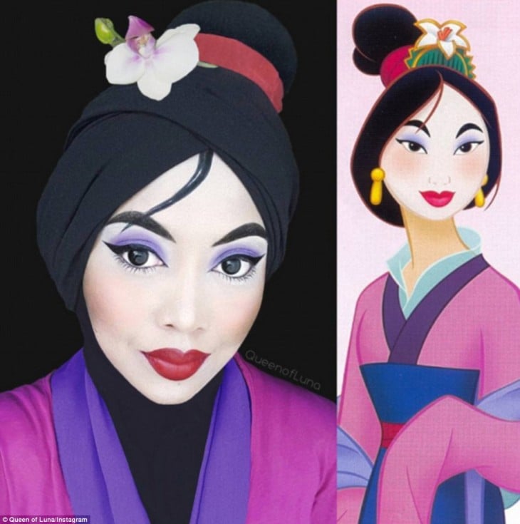 Maquillista se transformó en Mulan usando maquillaje y un hijab 