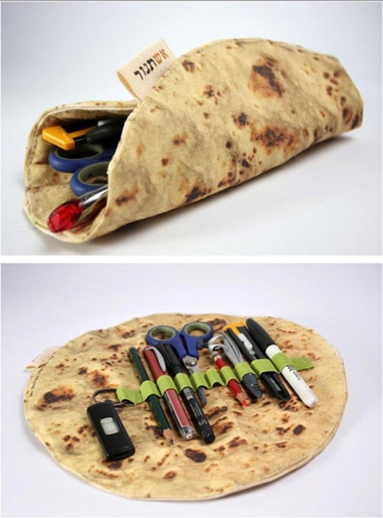 estuche para lapices con el diseño de una tortilla 