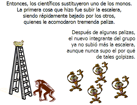 imagen que cuenta la parábola de los cinco monos "El Cambio" 
