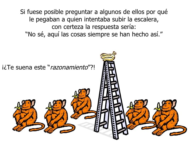 "Resistencia al cambio", paradigma ilustrado con 5 monos 