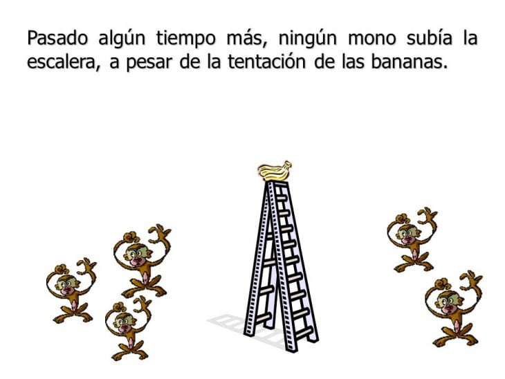 ilustración que muestra la Resistencia al cambio "la parábola de los 5 monos"