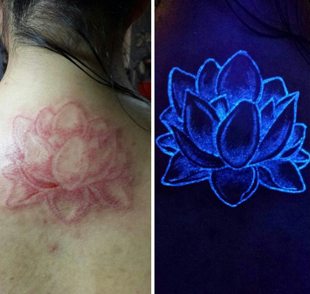 diseño de un tatuaje ultravioleta en forma de flor 