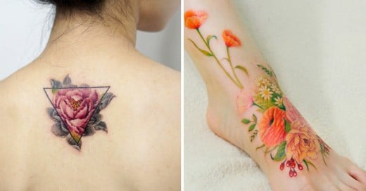 tatuajes florales estilo acuarela