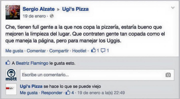 mensaje de cliente ugis a la pagina de facebook de ugis