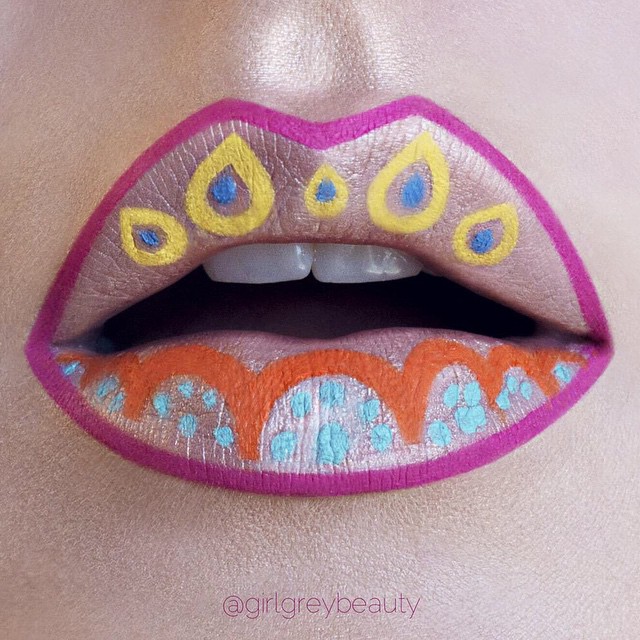 diseños de unos labios con puntos de colores 