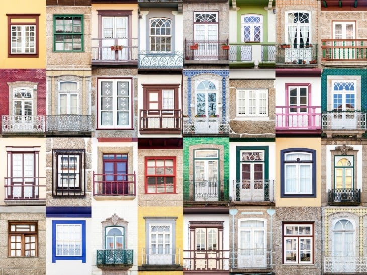 fotografías muestran los colores y estilos en las ventanas de Guimaraes 