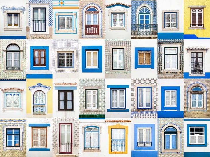 Collage de fotografías de ventanas en Portugal por el fotógrafo portugués André Vicente 